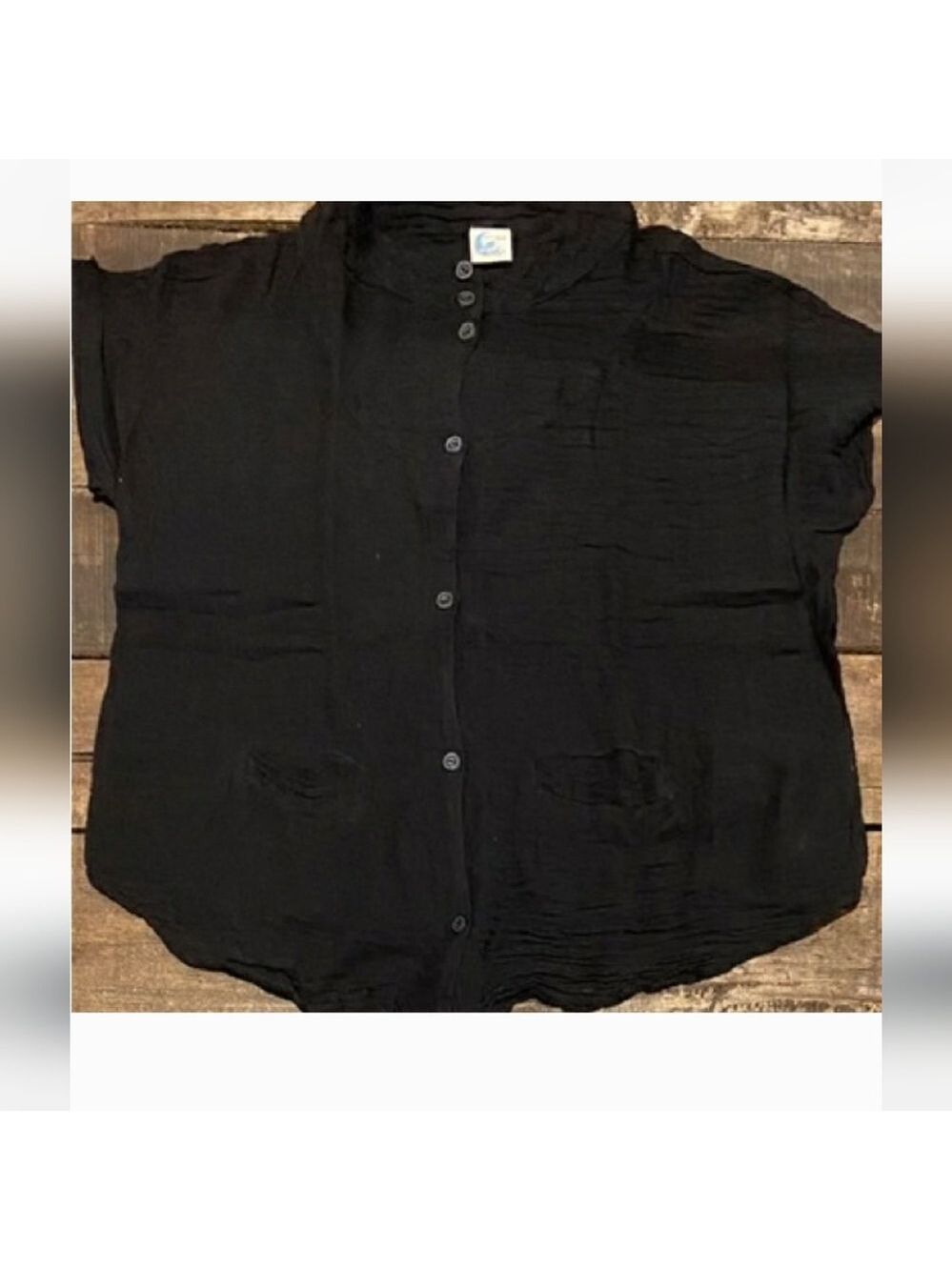 Jaded Gypsy Lightweight Gauze Black Button-Front Tunic Top